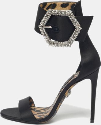 Philipp Plein Philipp Plein Black Satin Crystal Embellish Ankle Strap Sandals