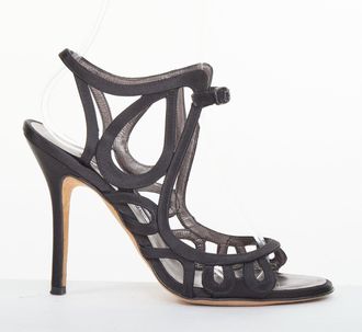 Manolo Blahnik Black Satin Abstract Loop Sandals