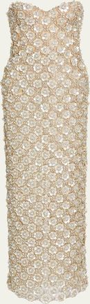 Oscar De La Renta Sweetheart Strapless Pearly Embroidered Column Gown