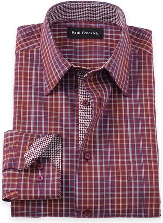 Paul Fredrick Tailored Fit Non-iron Cotton Check Dress Shirt With Contrast Trim