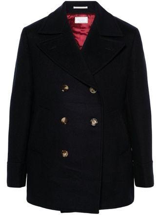 Brunello Cucinelli double-breasted felted coat - men - Cotton/Wool/Cupro - 50 - Blue