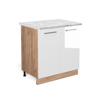 Vicco Armario Bajo Para Fregadero Fame-line, Blanco Alto Brillo, 80 Cm Con Estante, Et M&aacute;rmol Vicco