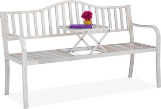 Relaxdays Relaxdays Banco Jard&iacute;n Con Mesa Plegable, 3 Plazas, Estable, Decoraci&oacute;n Jard&iacute;n Exterior, 89x150x58,5 Cm, Blanco Y Bronce