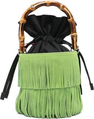Simon Miller Tiki fringe top-handle tote bag - Groen