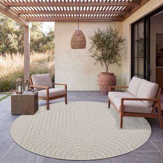 Paco Home Paco Home Alfombra Exterior Impermeable Balc&oacute;n Sala De Estar Boho Unicolor Sisal Arco&iacute;ris Crema &Oslash; 120 Cm Redon