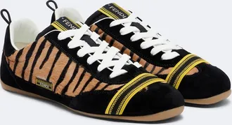 Fendi Wrap suede-trimmed calf hair sneakers