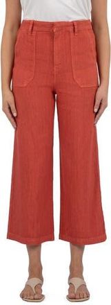 Kut from the Kloth Topaz High Waist Crop Wide Leg Linen Blend Pants in Clay at Nordstrom Rack, Size 14