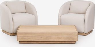 Sklum Conjunto De Sal&oacute;n Con 2 Sillones Y Mesa De Centro Rectangular 130x75 Cm En Madera De Acacia Verona Sklum