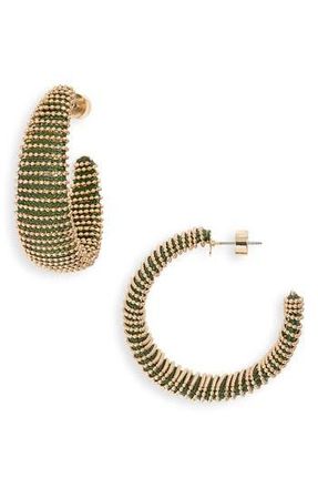 Nordstrom Metallic Thread Hoop Earrings in Dark Green- Gold at Nordstrom Rack