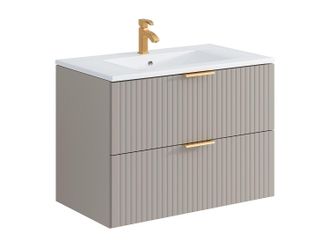 Vente-Unique Mueble de ba&ntilde;o suspendido con lavabo encastrado - Beige - 80 cm - ZEVARA