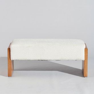 Maisons du monde Banco de madera de caucho y tela cruda