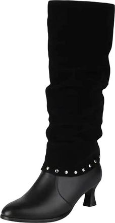 Generic Womens Trendy Knee High Boots Round Toe High Strange Style Heel With Zipper And Mixed Color Convertible Shaft Design
