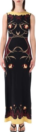 Marine Serre Maxi-jurk zonder mouwen met bloemenprint - Dames - Maxi kleedjes - Zwart - XS - Kleedjes