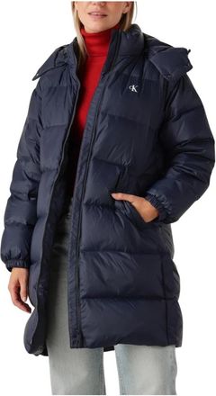 Calvin Klein Essential Midweight Lange Puffer Jas - Dames - Winterjassen - Blauw - XS - Wol - Jassen