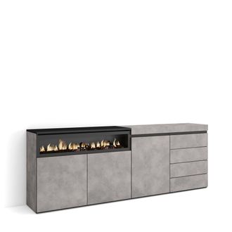 Skraut Home Skraut Home - Aparador, Con Almacenamiento, 207x75x35 Cm, Dormitorio, Habitaci&oacute;n, Chimenea El&eacute;ctrica, C&oacute;moda, Cajonera, Estilo Moderno, Gris Cemento
