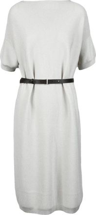 Fabiana Filippi Lam&eacute; Gebreide Midi Jurk - Dames - Casual kleedjes - Beige - L - Katoen - Kleedjes