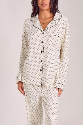 iCollection Brushed Microfiber Pajama Set with Contrast Piping in Ivory at Nordstrom, Size X-Small