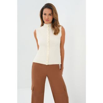 Anatomie Viola Sweater Knit Sleeveless Button Down Top in Ivory at Nordstrom, Size X-Large
