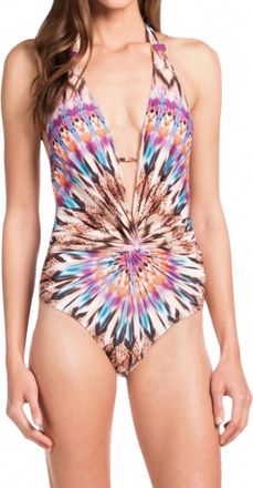 Kenneth Cole V-Plunge Halter One Piece Swimsuit In Kkc Mojave