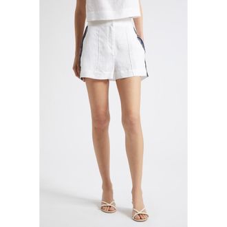 Reiss Felicity Lace Trim Linen Camisole in Ivory/navy at Nordstrom, Size 8