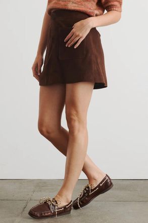 Tanya Taylor Fran Skirt In Chocolate Suede