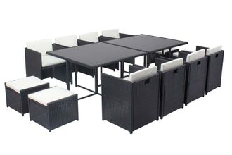Concept Usine Sal&oacute;n de jard&iacute;n 12 personas de resina trenzada negra negro/blanco