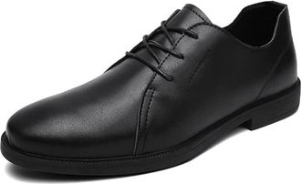 Generic Formal Shoes for Men Lace Up Round Toe Solid Color Derby Shoes Leather Non Slip Resistant Rubber Sole Block Heel Anti-Slip Prom(Black,7.5 UK)