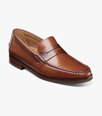 Florsheim Berkley Flex Penny Loafers Mens 3E Cognac Casual Shoes Hawk2876
