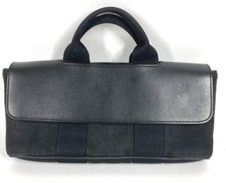 Herm&egrave;s Black Canvas Leather Handbag Tote Bag (Pre-Owned)