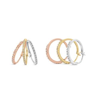 House of Brilliance 14K Tri-Toned Gold 1/3 Cttw Diamond Triple Hoop Earrings (I-J Color, I2-I3 Clarity) - 22 MM
