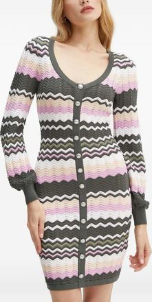 Guess Co button chevron-pattern midi dress - Grey