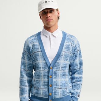 Nike Mens Tartan Loose Golf Cardigan in Blue | II0776-486