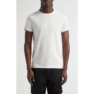 Moncler Tipped Cotton Stretch Jersey T-Shirt in Ivory/Ivory at Nordstrom, Size Small