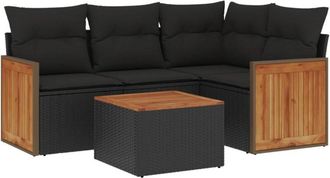 vidaXL Set De Muebles De Jard&iacute;n 5 Pzas Y Cojines Rat&aacute;n Sint&eacute;tico Negro Vidaxl