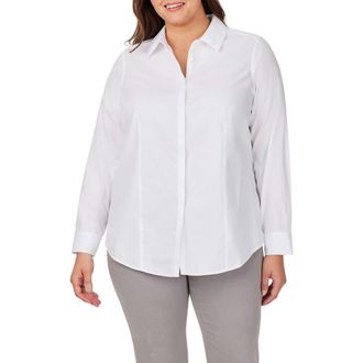 Foxcroft Thea Long Sleeve Cotton Button-Up Shirt in White at Nordstrom Rack, Size 18W