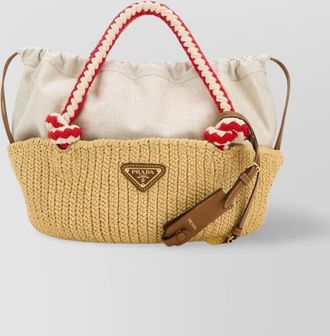 Prada small handbag with braided contrast handles and keychain detail