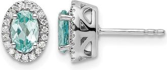 Diamond2Deal 14k White Gold 1/10 Ct Lab Grown Diamond and Lab Created Paraiba Stud Earrings