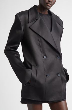 Brandon Maxwell The Elliot Double Breasted Virgin Wool & Silk Evening Jacket in Black at Nordstrom, Size 8