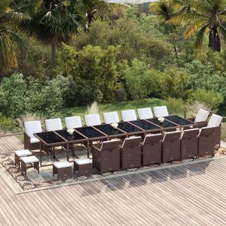 vidaXL Juego Comedor Jard&iacute;n 21 Pzas Con Cojines Rat&aacute;n Sint&eacute;tico Marr&oacute;n Vidaxl