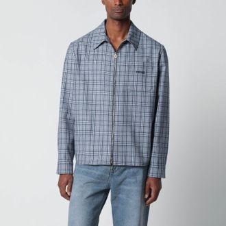 Versace Light blue zip-up checked shirt