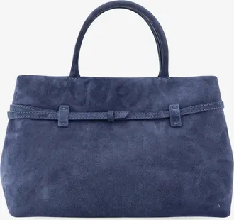 Manu Atelier Womens Handbag Le Cambon 35 Suede Blue Handbags Hand Bags