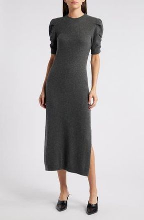 Frame Denim Ruched Sleeve Recycled Cashmere & Recycled Wool Sweater Dress in Dark Gris Heather at Nordstrom Rack, Size Medium