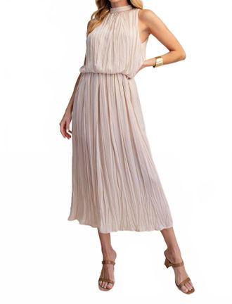 Glam Pleated Midi Dress In Champagne