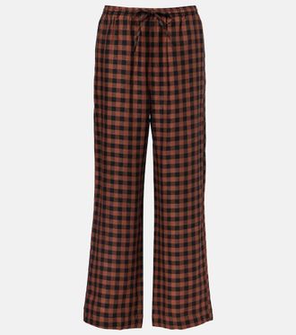 Asceno Checked linen wide-leg pants