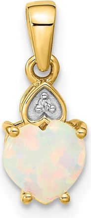 Diamond2Deal 14k Yellow Gold and Rhodium Genuine Opal Heart with Diamond Accent Pendant