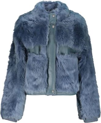 Lorena Antoniazzi Shearling Jas met Lederen Inzetstukken - Dames - Jassen - Blauw - XS - Wol - Jassen