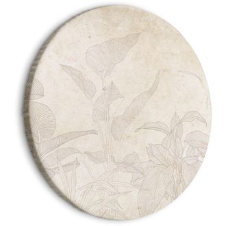 OEM Cuadro Redondo - Vegetaci&oacute;n Ex&oacute;tica Sobria - Delicados Contornos De Arbustos Tropicales Sobre Un Fondo Beige Arena / Plantas Ex&oacute;ticas Sutiles