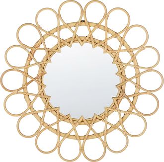 Beliani Espejo De Pared Marco De Rat&aacute;n Natural &Oslash; 60 Cm Colgante Sala De Estar Moderno Babai