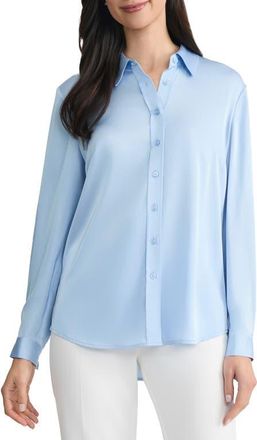 Kasper Point Collar Satin Button-Up Shirt in Blue Sky at Nordstrom, Size X-Large