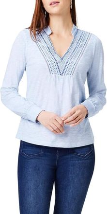 Nic+Zoe NIC+ZOE Blueline Top Womens Blue Embroidered V-Neck Long Sleeve FROG462